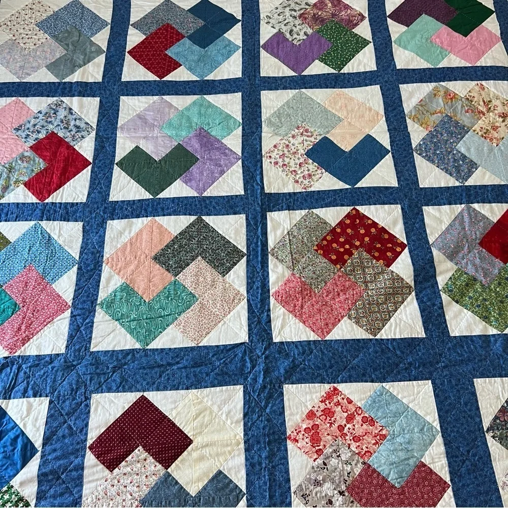 72”x88” Twin Size Handmade Patchwork Cotton Quilt. Simple Shabby Chic.
